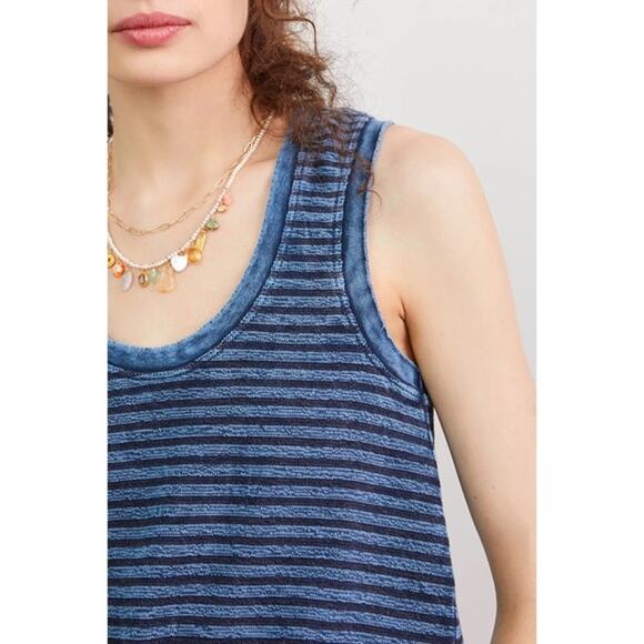 Anthropologie Pilcro XS Striped Tank Top Navy Blue Cotton Casual Distressed Knit - Picture 4 of 14